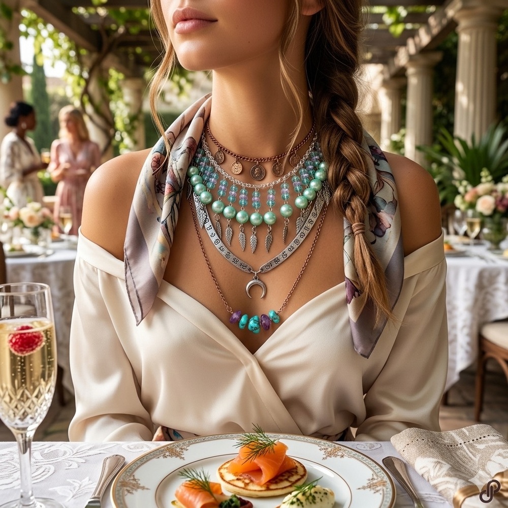 Boho Feather Silver and Green Beaded Choker Necklace - Picture 3 of 5